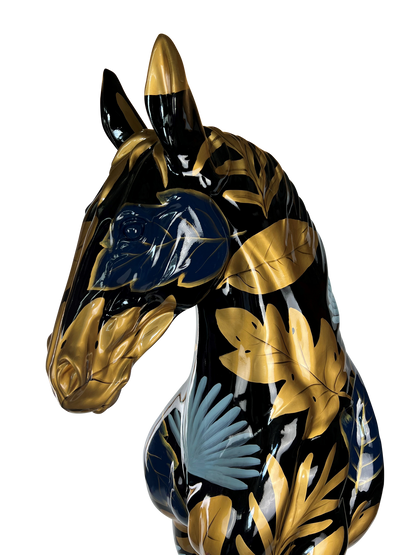 Golden Leaf Noir Horse Sculpture