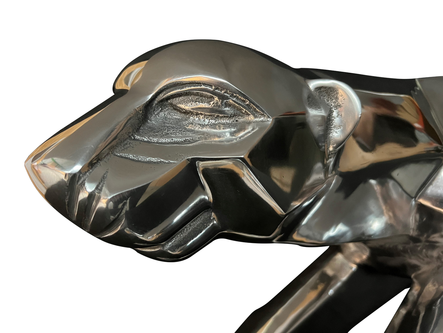 Chrome Geometric Leaping Panther Sculpture